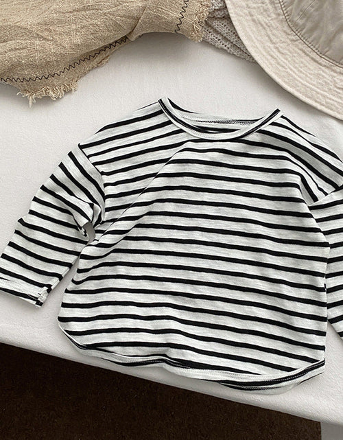 Load image into Gallery viewer, Baby Striped Graphic Long Sleeve Soft Cotton Loose Shirt by MyKids-USA™
