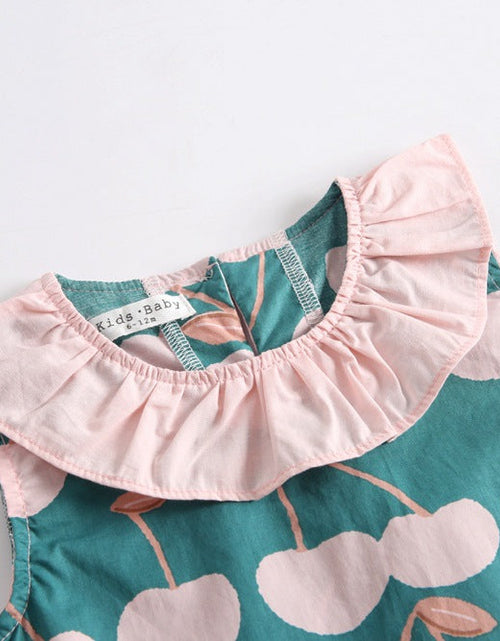 Load image into Gallery viewer, Baby Girl Cherry Print Ruffle Design O-Neck Tops Combo Shorts Sets In Summer by MyKids-USA™
