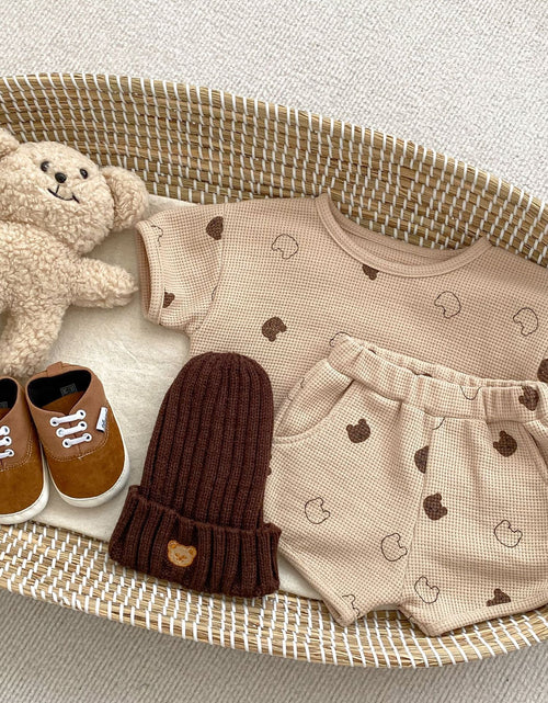 Load image into Gallery viewer, Baby Cartoon Print Pattern Waffle Knitted Fabric Clothing Sets by MyKids-USA™
