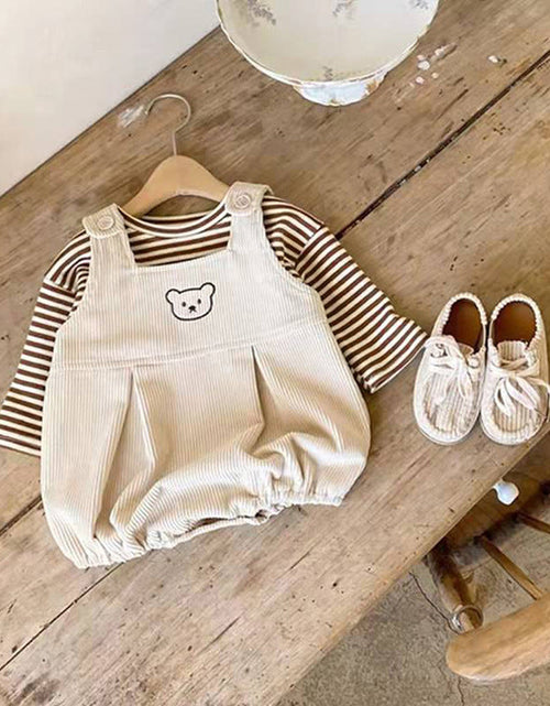Load image into Gallery viewer, Baby Striped Shirt Combo Corduroy Fabric Cartoon Bear Embroidered Vest Bodysuit 2 Pieces Sets by MyKids-USA™
