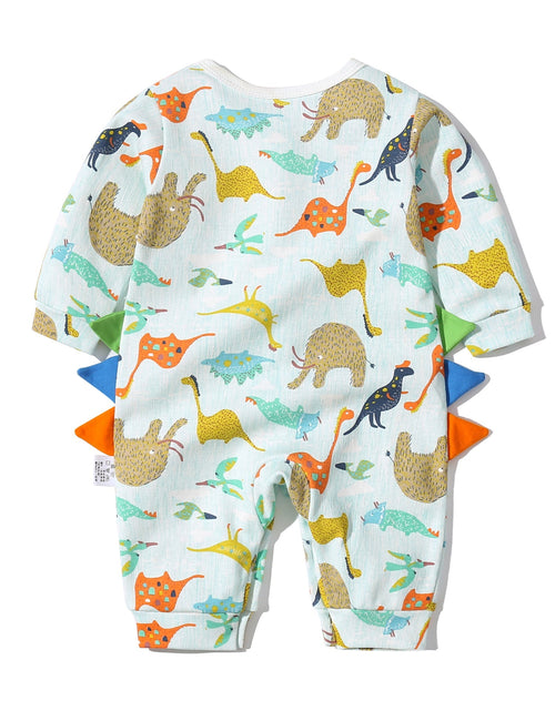 Load image into Gallery viewer, Baby Boy Dinosaur Pattern Bow Tie Patched Design Snap Button Romper Jumpsuit by MyKids-USA™
