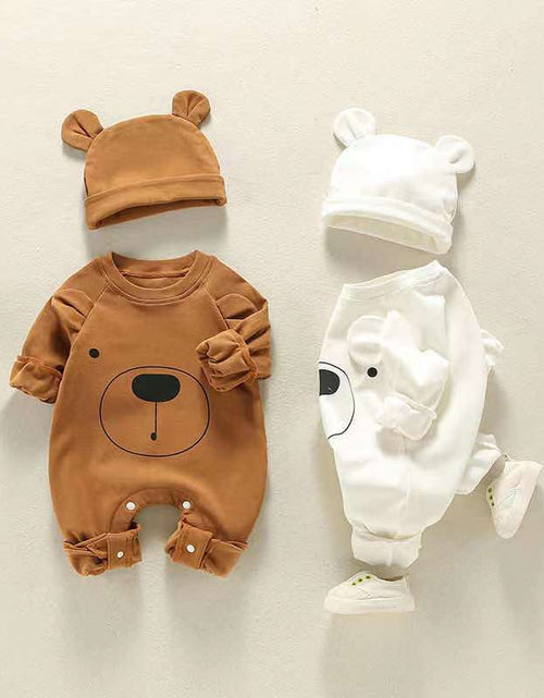 Load image into Gallery viewer, Baby Girl Bear Print Pattern Solid Color Long-Sleeved Rompers With Hat In Spring &amp; Autumn by MyKids-USA™
