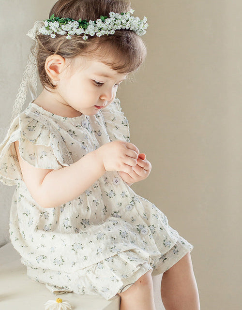 Load image into Gallery viewer, Baby Girl Flower Pattern Flying Sleeves Onesies &amp; Clothing Sets With Headband by MyKids-USA™

