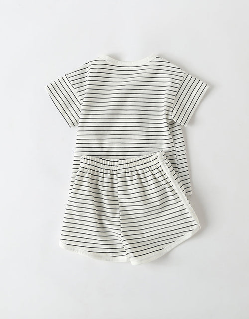 Load image into Gallery viewer, Baby Smiley Patched Pattern Striped Graphic Tee Combo Shorts Sets by MyKids-USA™
