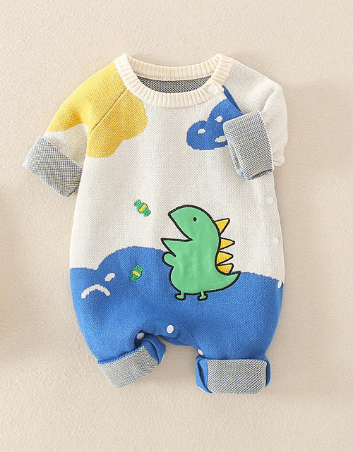 Load image into Gallery viewer, Baby Dinosaur Pattern Colorblock Design Cute Knit Romper by MyKids-USA™

