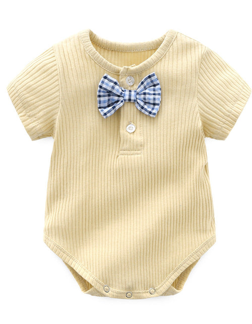 Load image into Gallery viewer, Baby Boy And Girl Solid Color Bow Tie Design Short Sleeve Buttoned Onesies by MyKids-USA™
