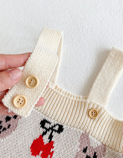 Load image into Gallery viewer, Baby Girl 1pcs Allover Cartoon Bear &amp; Cherry Embroidered Graphic Bodysuit &amp; Cardigan Knitted Sets by MyKids-USA™
