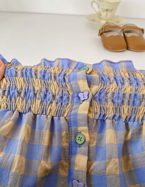 Load image into Gallery viewer, Baby Plaid Pattern Sling Blouses With Shorts Summer Sets by MyKids-USA™
