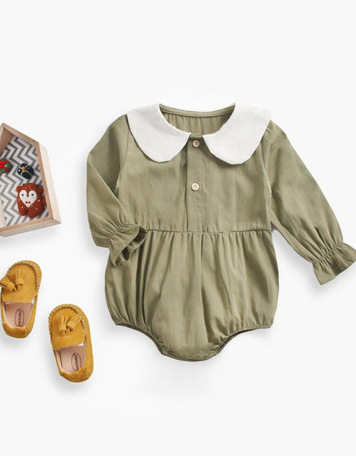Load image into Gallery viewer, Baby Girl Doll Collar Design Solid Color Long Sleeve Onesies With Buttons by MyKids-USA™
