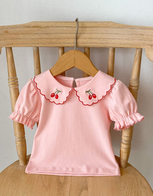 Load image into Gallery viewer, Baby Girl Cherry Laple Neck Shirt With Plaid Skirt Sets by MyKids-USA™
