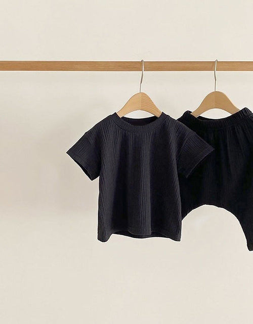 Load image into Gallery viewer, Baby Boys And Girls Solid Color Round Neck Short-Sleeved Top Combo Pants Sets Home Wear Pajamas In Summer by MyKids-USA™
