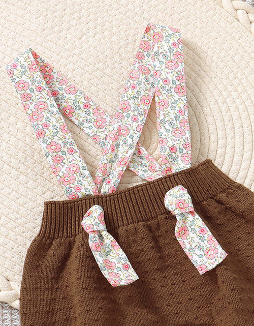 Load image into Gallery viewer, Baby Girl Ditsy Flower Sling Knitted Shorts Overalls With Headband by MyKids-USA™
