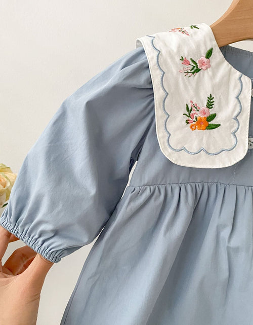 Load image into Gallery viewer, Baby Girl Solid Color Embroidered Doll Neck Beautiful Onesies Dress by MyKids-USA™
