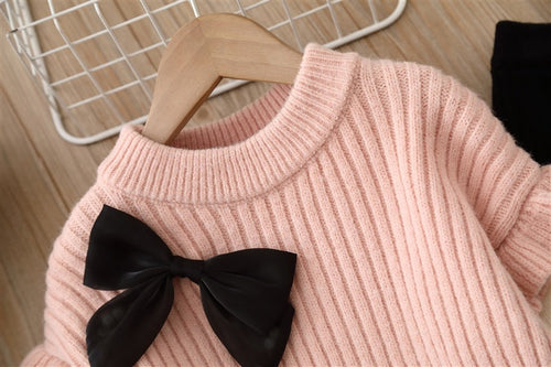Load image into Gallery viewer, Baby Solid Color Bow Patched Sweater With Pants Sets by MyKids-USA™
