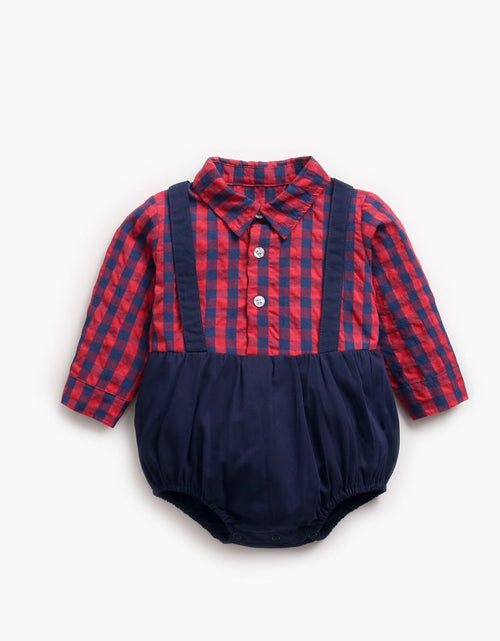 Load image into Gallery viewer, Baby Boy 1pcs Plaid Pattern False 1 Pieces Design Lapel Bodysuit Onesies by MyKids-USA™
