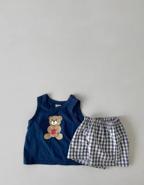 Load image into Gallery viewer, Baby Bear Print Pattern Tops With Plaid Shorts Sets by MyKids-USA™
