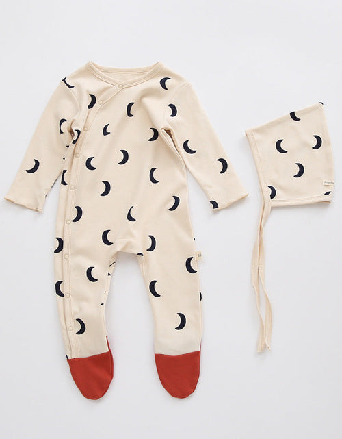 Load image into Gallery viewer, Baby Printed Graphic Side Button Design Long Sleeved Jumpsuit Romper Pajamas With Hat by MyKids-USA™
