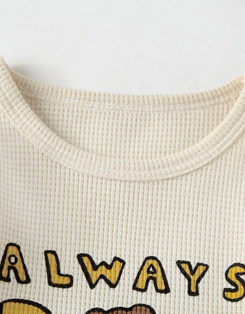 Load image into Gallery viewer, Baby Cartoon Bear &amp; Slogan Pattern Waffle Fabric Tops Combo Solid Shorts 1-Piece Sets by MyKids-USA™
