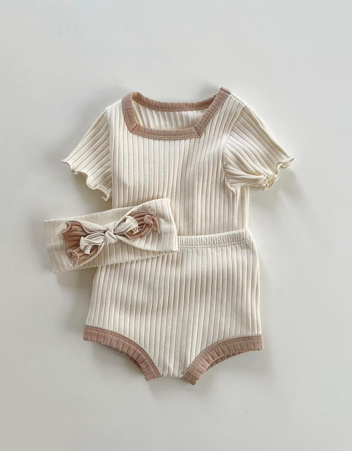 Load image into Gallery viewer, Baby Girl Colorblock Design Square Neck 2 Pieces Sets With Headband by MyKids-USA™
