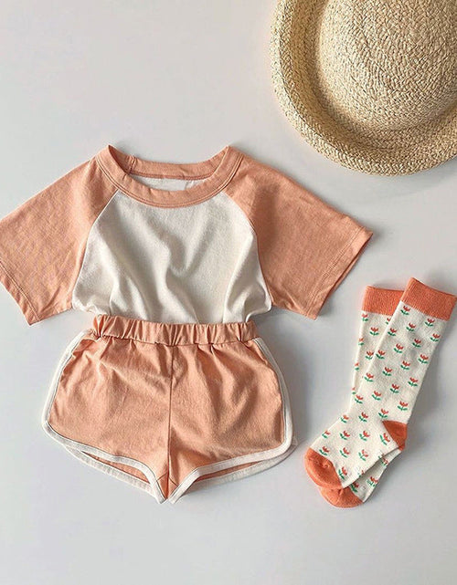 Load image into Gallery viewer, Baby Boys And Girls Color Patchwork Design Round Neck Short-Sleeved Top Combo Shorts Summer Cotton Sets by MyKids-USA™
