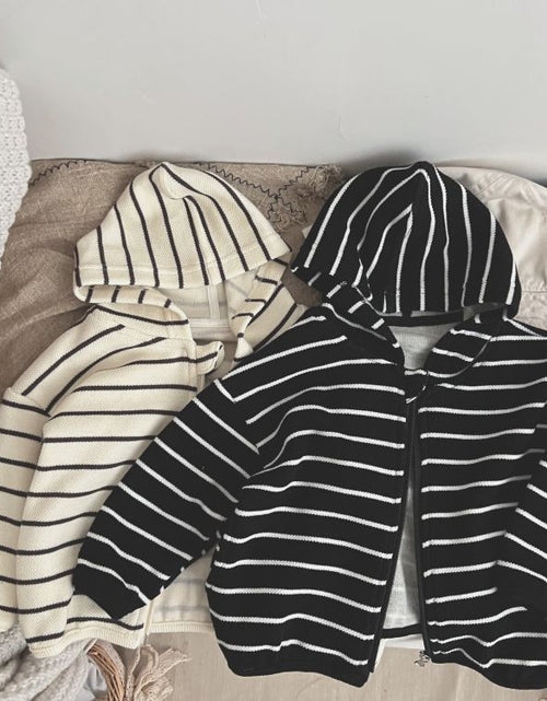 Load image into Gallery viewer, Baby Striped Pattern Single Breasted Design Long Sleeve Coat With Hat by MyKids-USA™
