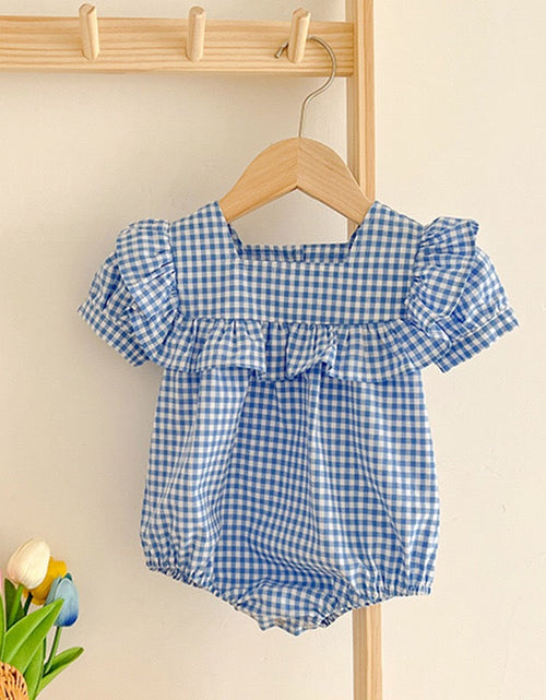 Load image into Gallery viewer, Baby Plaid Pattern Square Neck Puff Sleeves Onesies &amp; Dress by MyKids-USA™
