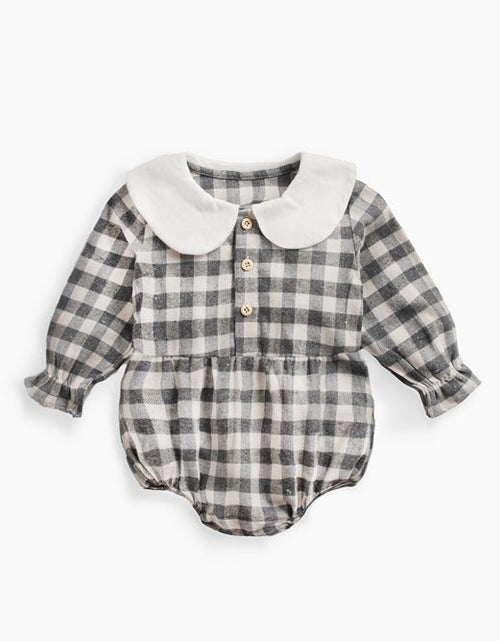 Load image into Gallery viewer, Baby Girl Plaid Pattern Doll Collar Design Long Sleeve Onesies With Buttons by MyKids-USA™
