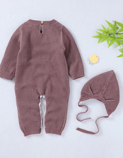 Load image into Gallery viewer, Baby Cartoon Bunny Embroidered Graphic Solid Warm Rompers With Hat by MyKids-USA™
