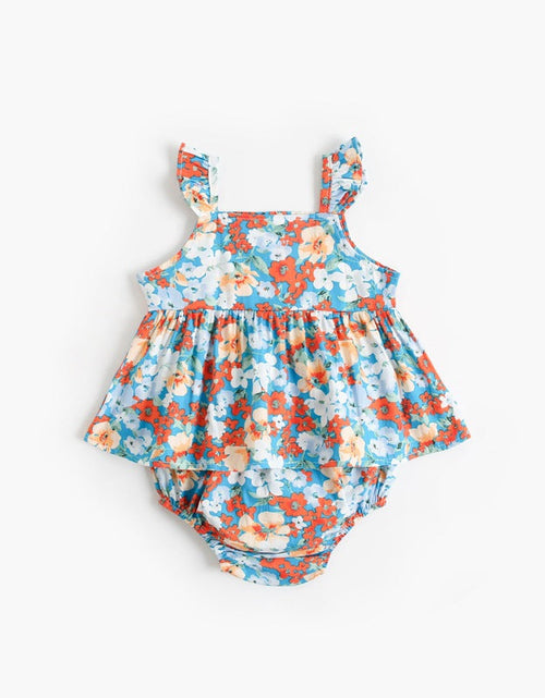 Load image into Gallery viewer, Baby Girl Floral Print Sleeveless Tops Combo Shorts Sets In Summer by MyKids-USA™
