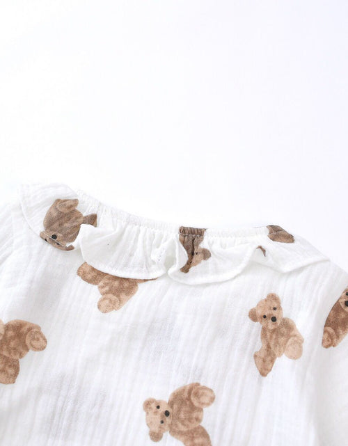 Load image into Gallery viewer, Baby Girls Bear Print Pattern Lace Design Round Collar Long-Sleeved Rompers With Hat by MyKids-USA™
