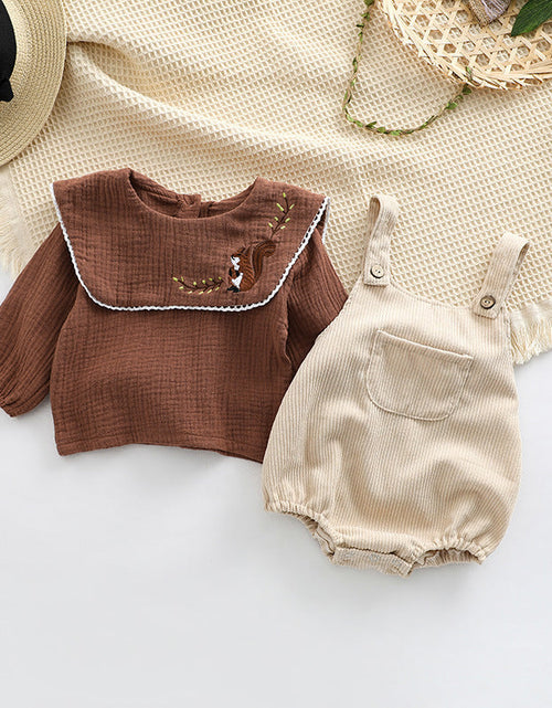 Load image into Gallery viewer, Baby Embroidered Pattern Lapel Cotton Shirt Combo Corduroy Strap Onesies Sets by MyKids-USA™
