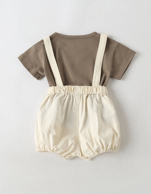 Load image into Gallery viewer, Baby Girl Solid Color Tee Combo Denim Strap Shorts 1-Piece Sets by MyKids-USA™

