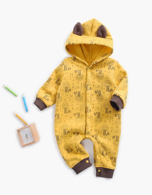 Load image into Gallery viewer, Baby Cartoon Animal Graphic Snap Button Thick Rompers With Hat by MyKids-USA™

