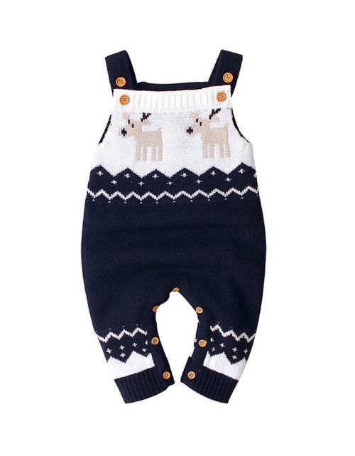 Load image into Gallery viewer, Baby Christmas Elk Pattern Srappy Design Sweater Rompers by MyKids-USA™
