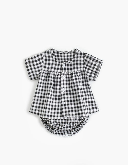 Load image into Gallery viewer, Baby Girl Plaid Pattern Single Breasted Design Shirt Combo Shorts Sets by MyKids-USA™
