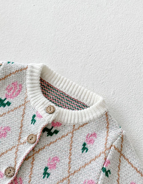 Load image into Gallery viewer, Baby Girl 1pcs Allover Roses Embroidered Graphic Crotch Bodysuit &amp; Cardigan Handmade Knitted Sets by MyKids-USA™
