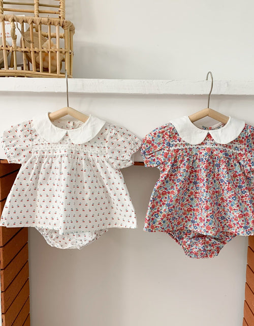 Load image into Gallery viewer, Baby Girl Doll Collar Floral Print Dress Combo Floral Print Shorts In Sets Summer Outfit Wearing by MyKids-USA™
