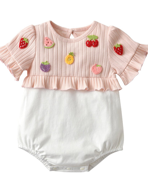Load image into Gallery viewer, Baby Girls Fruit Embroidered Graphic Lace Sleeve Onesies &amp; Headband by MyKids-USA™
