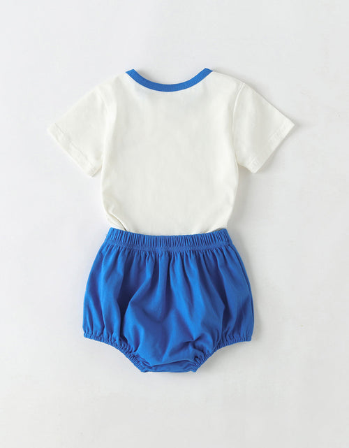 Load image into Gallery viewer, Baby Cartoon Dinosaur Pattern Contrast Neck Tee Combo Solid Shorts Sets by MyKids-USA™
