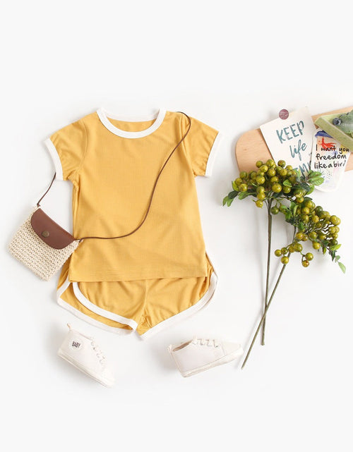 Load image into Gallery viewer, Baby Solid Color Neck Color Matching Design Sports Sets In Summer by MyKids-USA™

