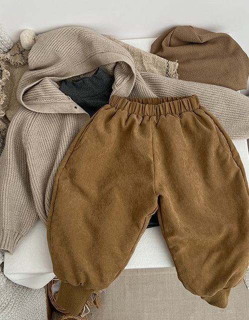 Load image into Gallery viewer, Baby Solid Color Thickened Lambswool Drawstring Casual Trousers by MyKids-USA™
