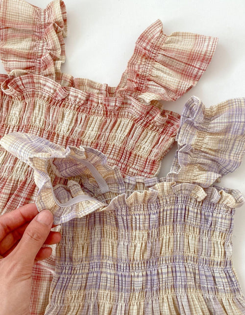 Load image into Gallery viewer, Baby Girl Plaid Pattern Flying Sleeves Onesies With Hat by MyKids-USA™
