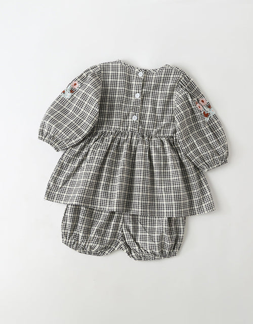 Load image into Gallery viewer, Baby Girl Floral Embroidered Pattern Plaid Graphic A-Line Tops Combo Shorts Sets by MyKids-USA™
