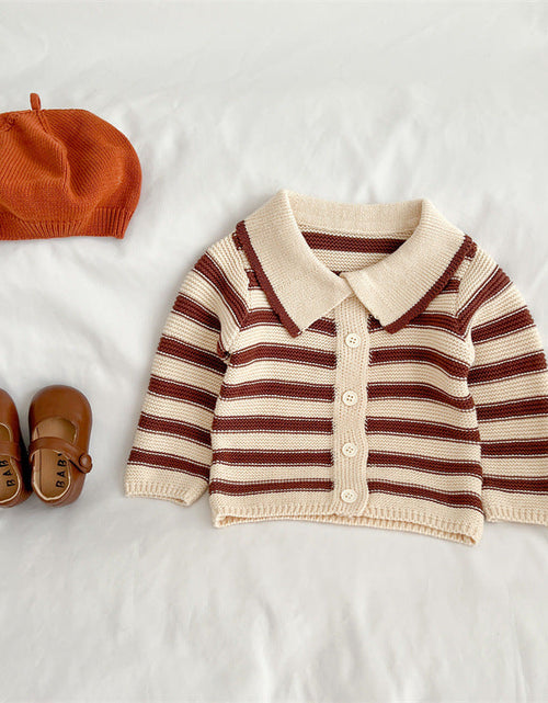 Load image into Gallery viewer, Baby Striped Pattern Lapel Knitted Cardigan With Pants Sets by MyKids-USA™
