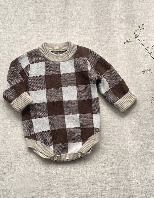 Load image into Gallery viewer, Baby Plaid Graphic Long Sleeve Crewneck Knit Thickened Onesies by MyKids-USA™
