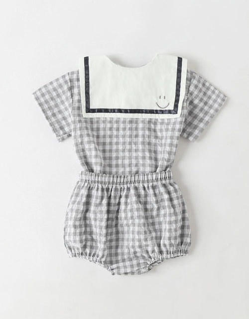 Load image into Gallery viewer, Baby Girl 1pcs Plaid Pattern Contrast Tape Lapel Design Combo Shorts Sets by MyKids-USA™
