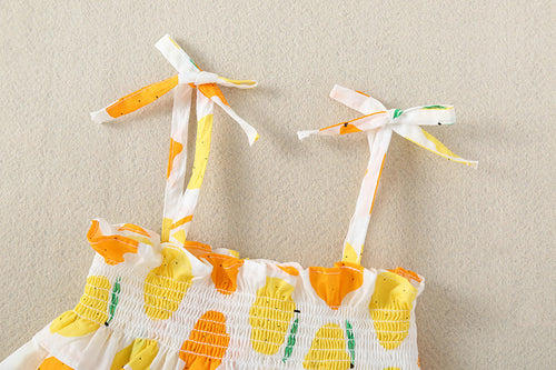 Load image into Gallery viewer, Baby Girl Lemon Fruit Print Sleeveless Dress Combo Short Pants In Sets by MyKids-USA™
