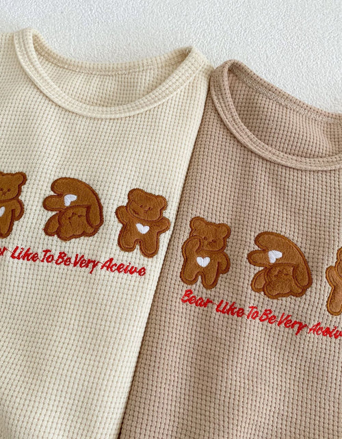 Load image into Gallery viewer, Baby Bear Embroidered Pattern Waffle Fabric T-Shirt Combo Shorts Sets by MyKids-USA™
