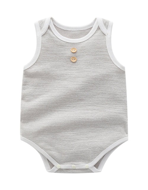 Load image into Gallery viewer, Baby Boy Solid Color Neck Buttoned Design Sleeveless Round Collar Onesies by MyKids-USA™
