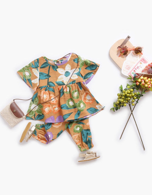 Load image into Gallery viewer, Baby Girl Floral Print O-Neck T-Shirt Combo Trousers 2-Pieces Sets by MyKids-USA™
